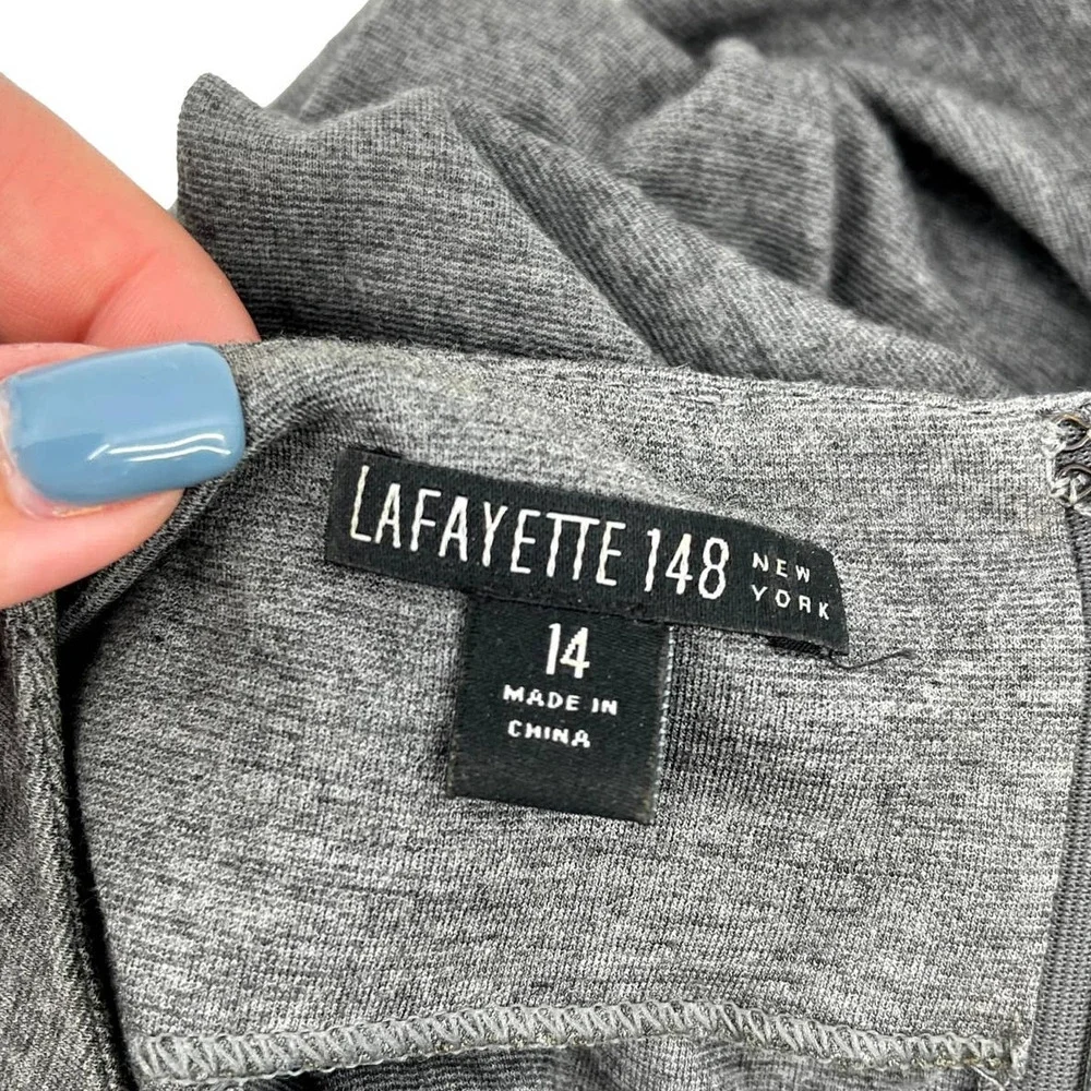 Lafayette 148 Gray Ruffle Front Stretchy Sheath Dress Size 14 EUC - Picture 2 of 6